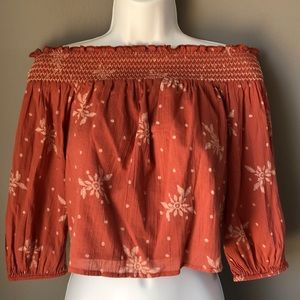 NEW Arizona Terracotta Smocked Off-the-Shoulder Cropped Top